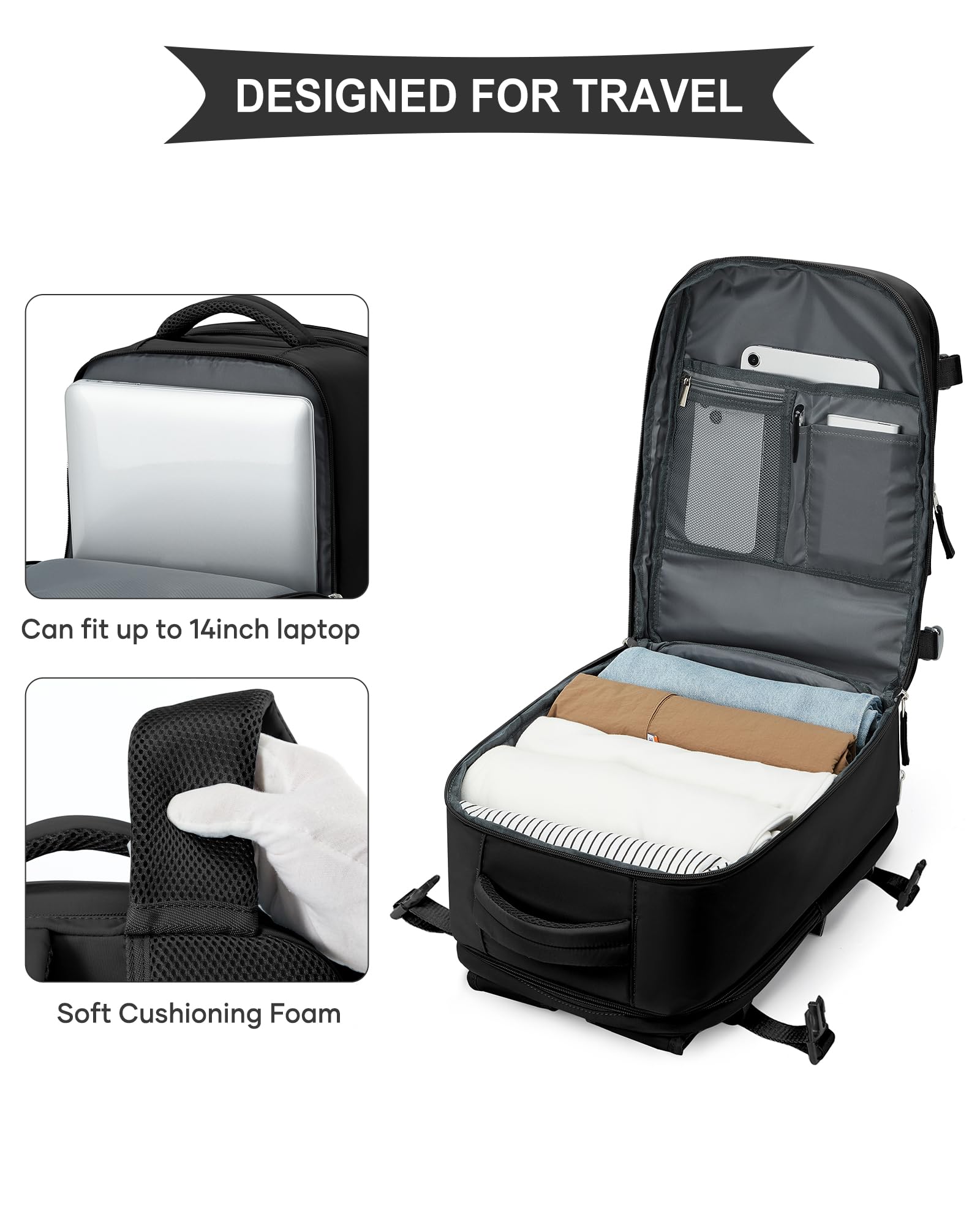 SZLX Zaino Ryanair 40x30x20 Sottovuoto con Pompa Zaino Ryanair 40x20x25 Donna Zaino da Viaggio Wizzair Bagaglio a Mano Uomo per Laptop da 14 Pollici Borse da Cabina 45x36x20 Easyjet con Porta Scarpe