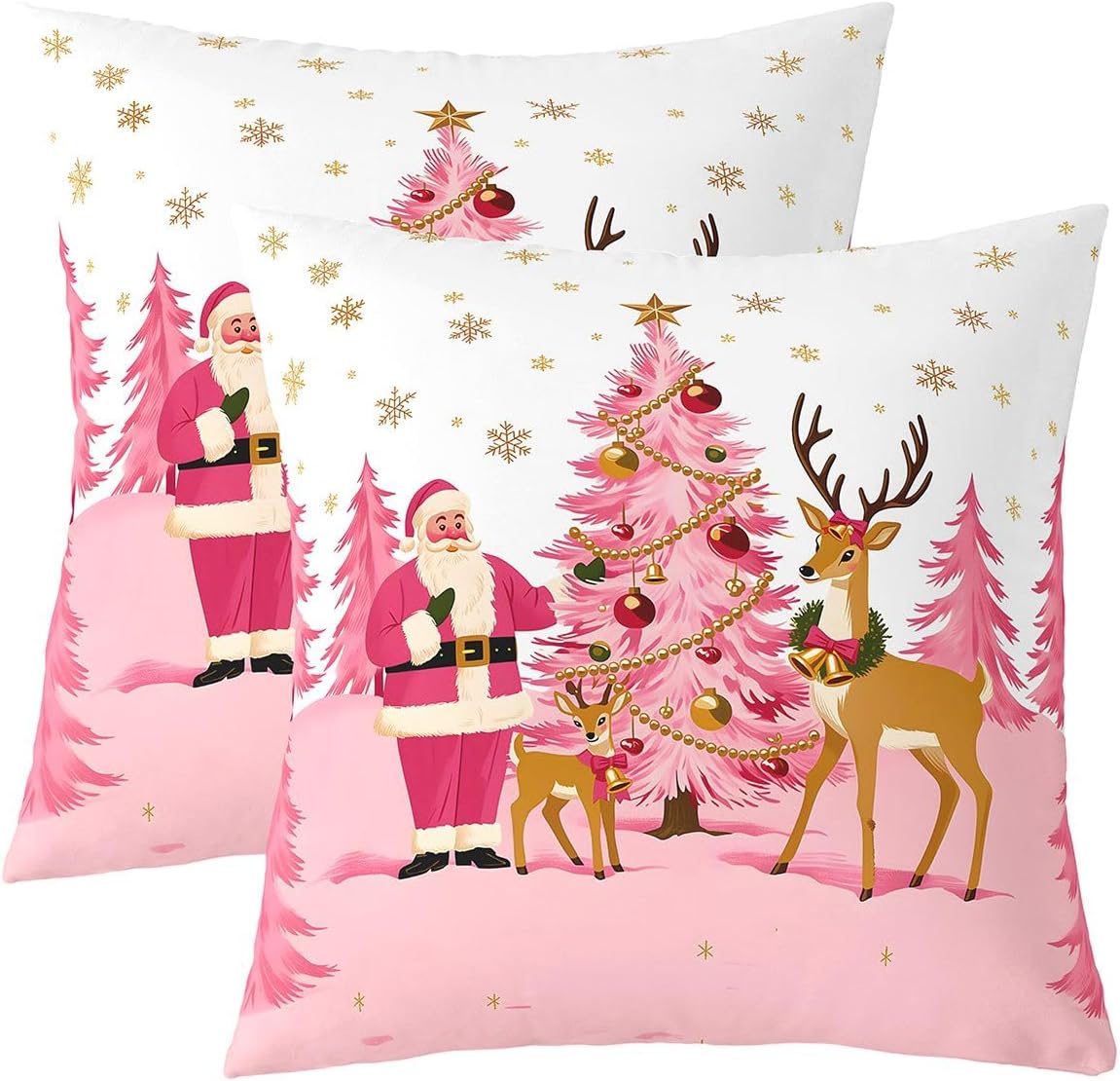 Homewish Merry Christmas Throw Pillow Covers (Pack of 2),16" Lx16 W