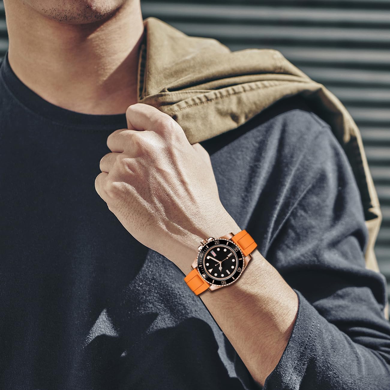 Juntan FKM Rubber Watch Strap for Men Women, 22mm Watch Band Fluororubber Rubber with Classic Rolex Style Deployment Clasp