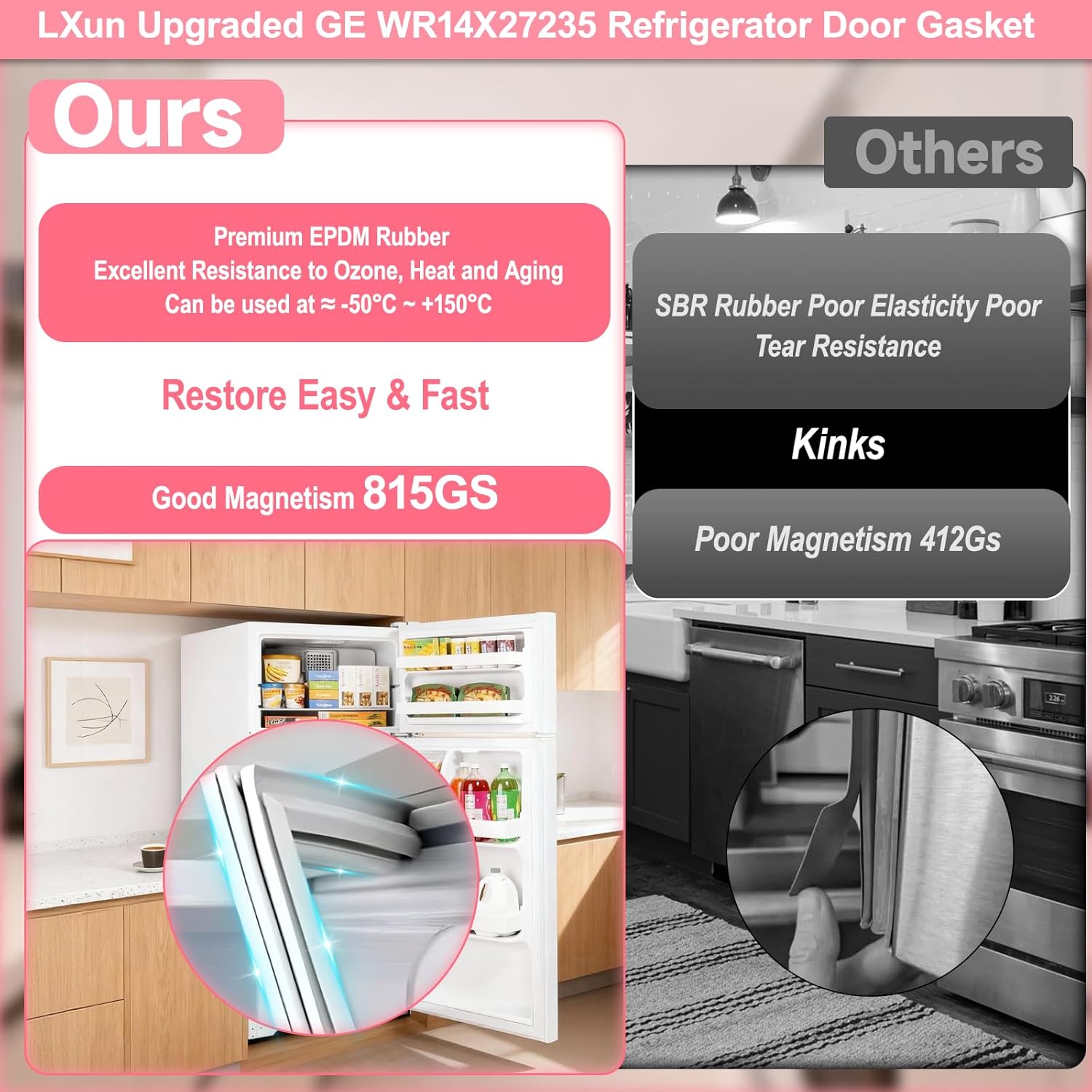 LXun Upgraded WR14X27235 Refrigerator Door Gasket Compatible with Hotpoint GE Refrigerator Door Seal Part Replaces for GE Freezer Door Gasket Seal WR14X22914 4468126 AP6041578 PS11774647 EAP11774647