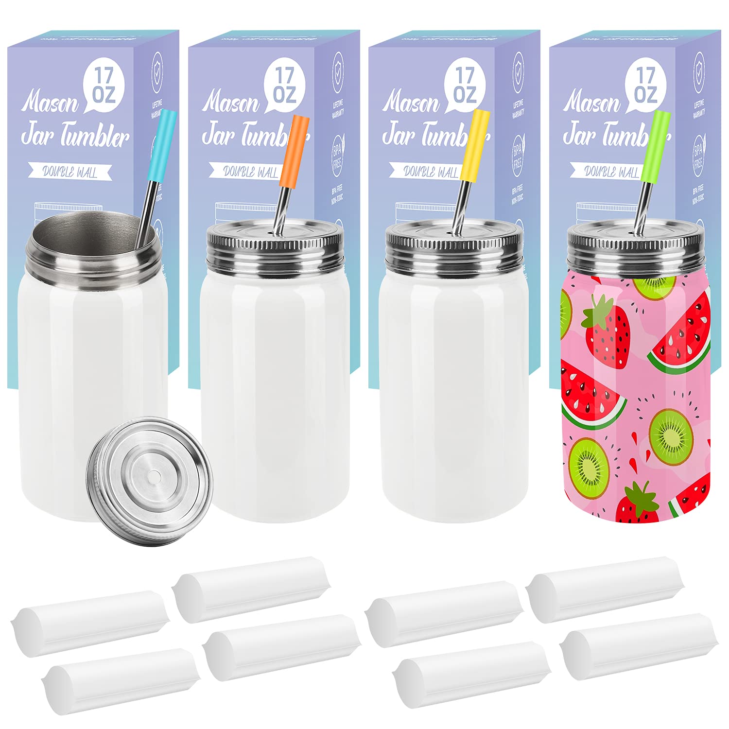 Buy Sublimation Blanks Mason Jar Tumbler 17 OZ, Wide Mouth White