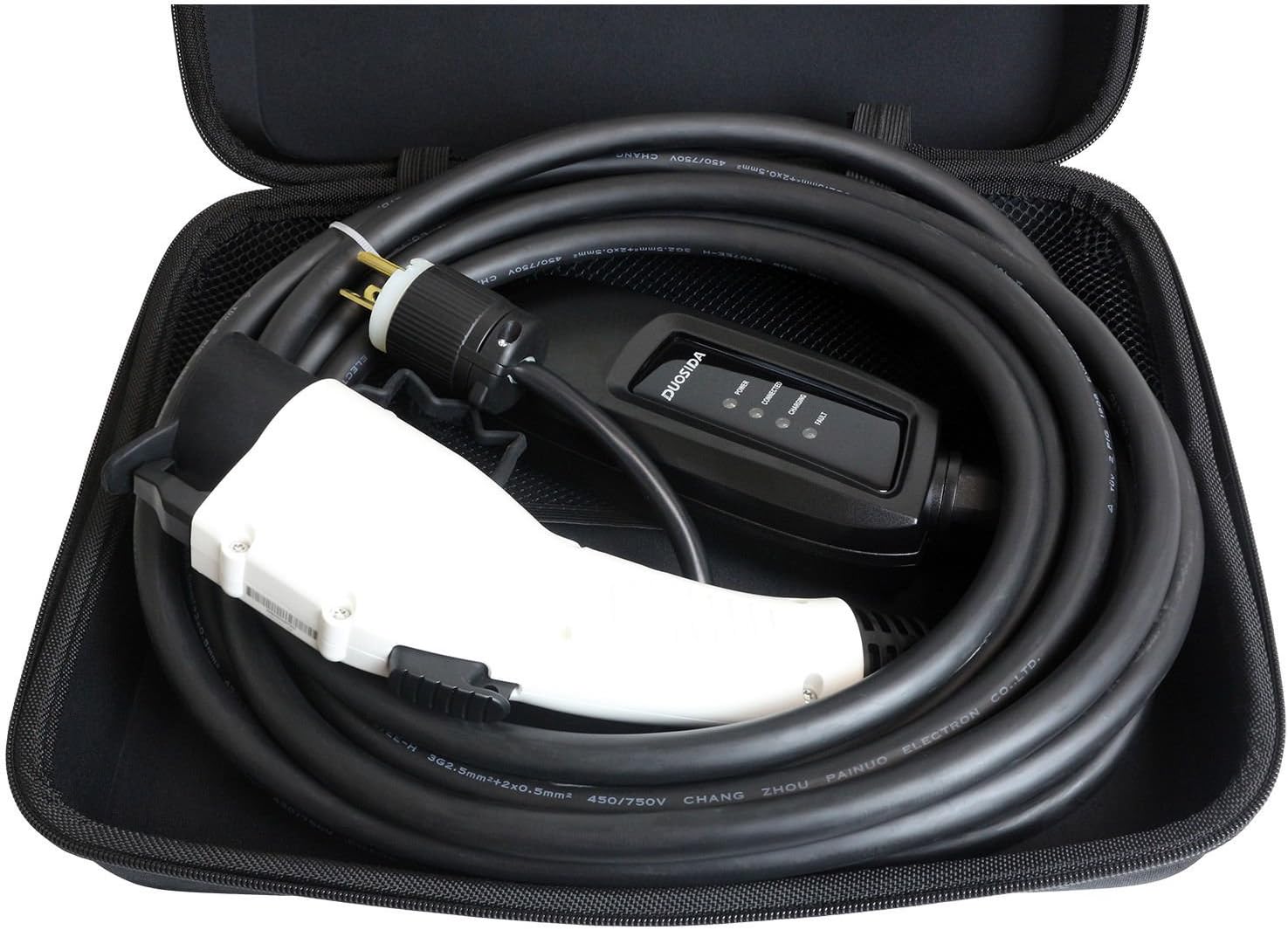 DUOSIDA 25 Ft Level 2 EV Electric Vehicle Portable Car Charger - 16-AMP 120-240V, NEMA 6-20P - Includes Storage Case (White)