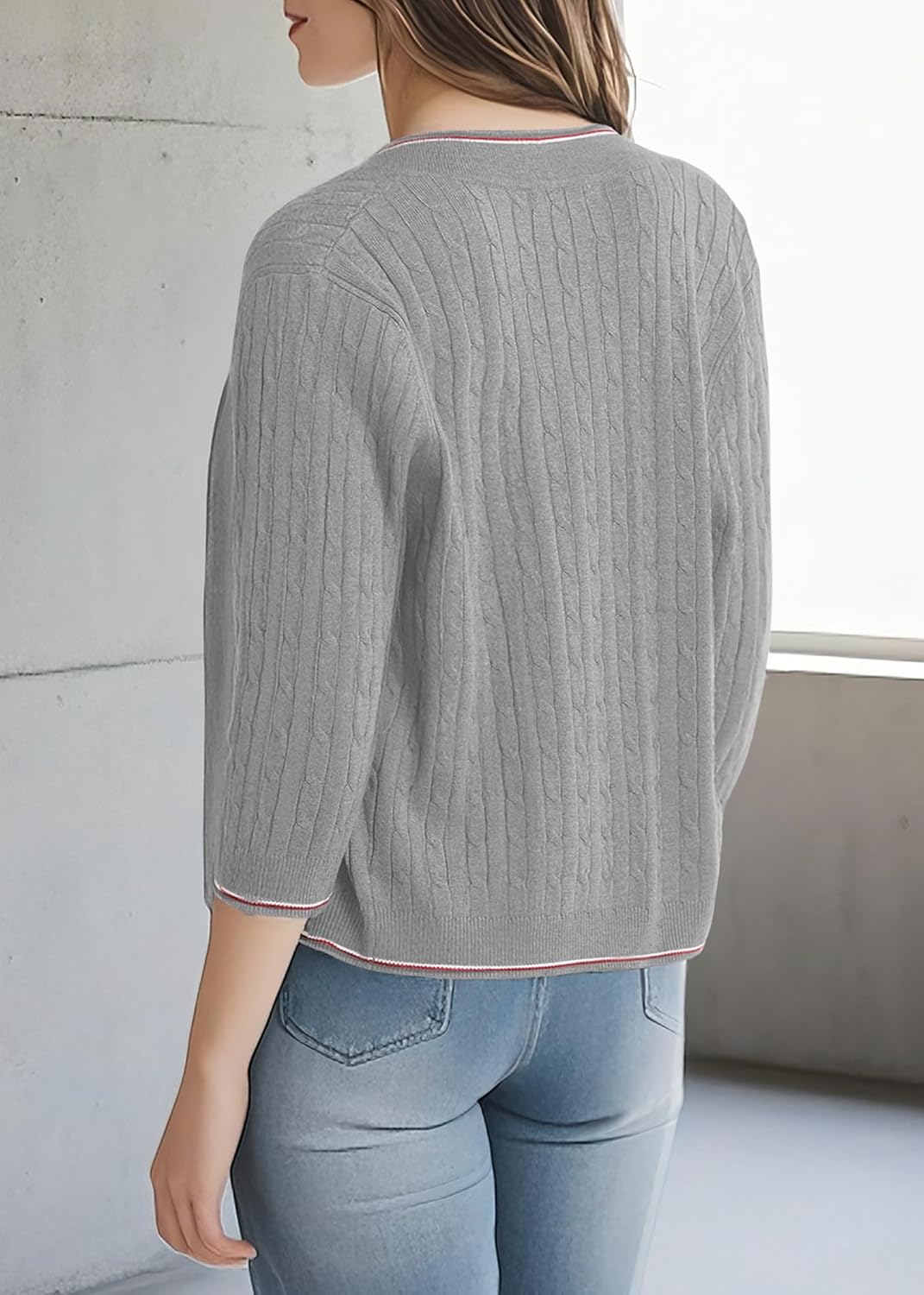 Urban CoCo Women's Cropped Cardigan Sweaters 3/4 Sleeve Lightweight Knit Sweater Shrug - Image 6