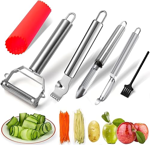GZMAISULEE Juego de pelador de verduras Julienne Peeler 6 piezas de acero inoxidable para peladores de cocina para manzana, fruta, pepino,