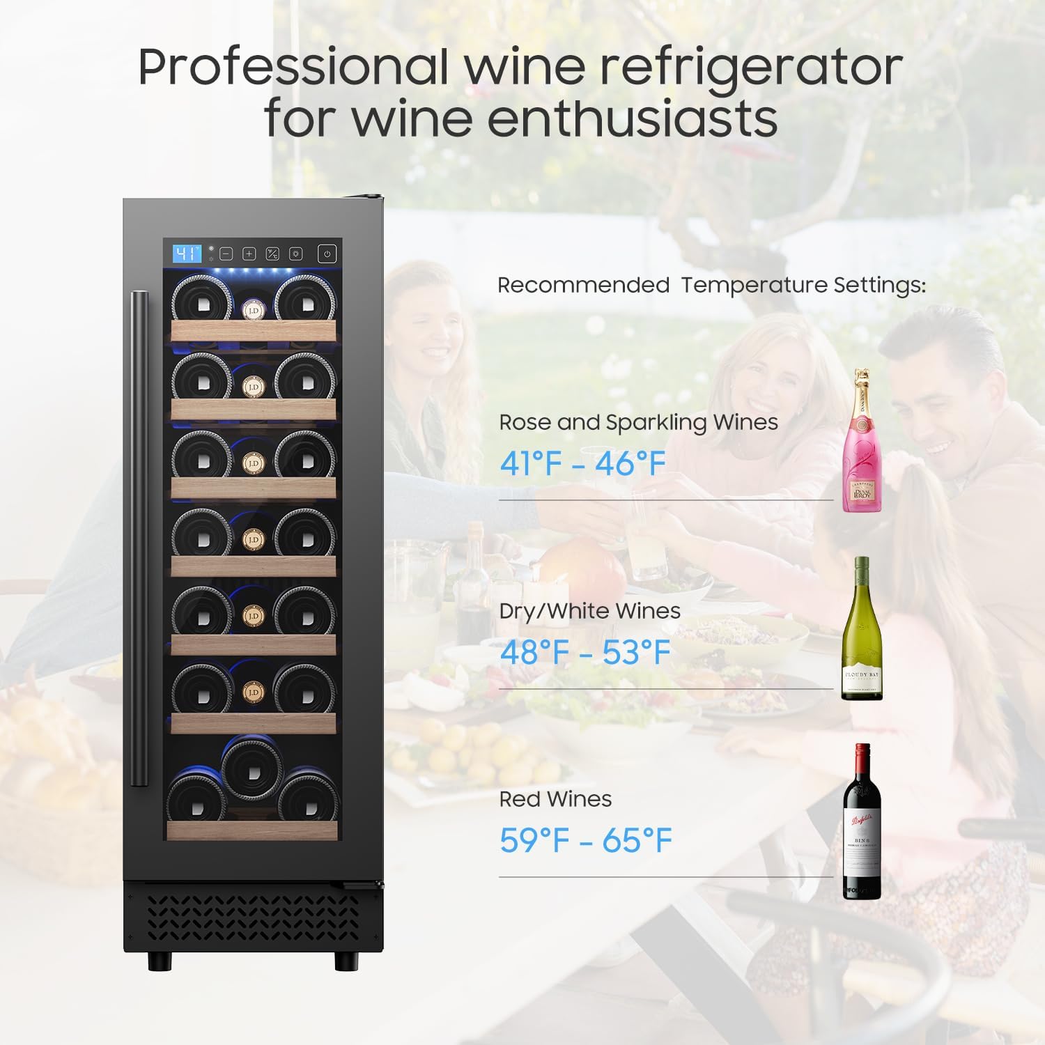 12" Wine Cooler Refrigerator 21 Bottle Wine Fridge Built-in or Freestanding with Double-Layer Tempered Glass Door Compressor quick cooling, Low Noise
