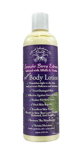 Yadain Lavender Berry Extreme Loción corporal con alfalfa y ortigas  Loción corporal hidratante para piel sensible y recuperación, 12 onzas