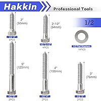 Vista 34 de Hakkin Tornillos hexagonales de 3/8 pulgadas, 60 piezas surtidos de tornillos y pernos de madera surtidos de 1-1/2 pulgadas 2 pulgadas 2 1/2