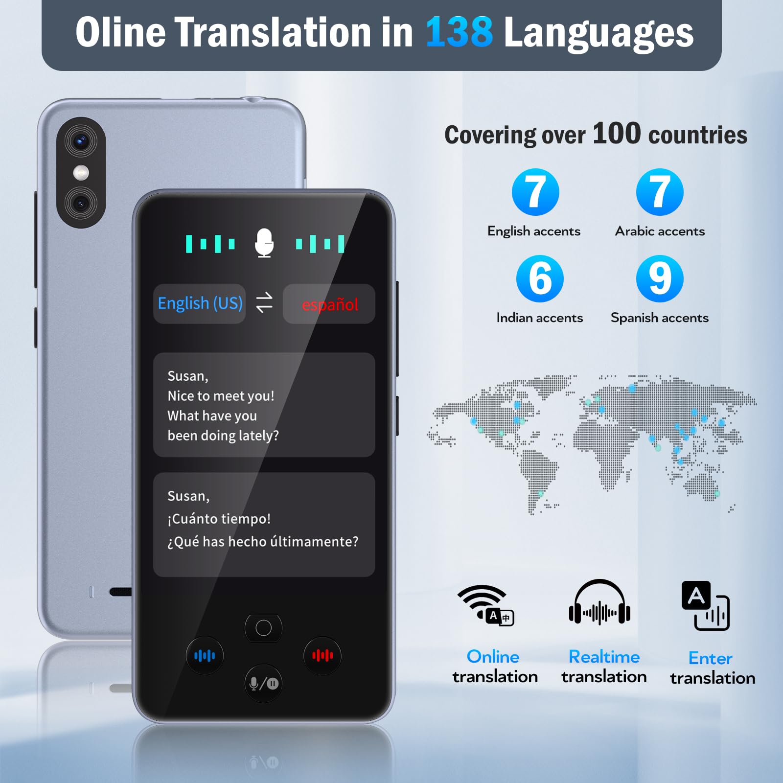 Traductor en Tiempo Real, Traductor Instantaneo de Voz con 138 Idiomas y Español sin Conexión, Traductor Electronico de Idiomas Traductor Simultaneo con Traducción de Fotos y Batería de 2000 mAh