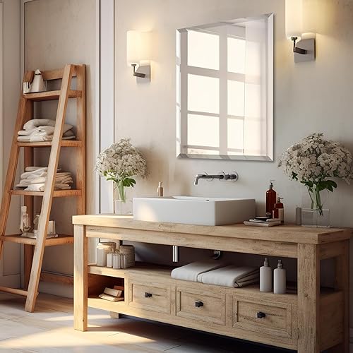 Miniatura 3 de Mirrorons Espejo biselado, espejos de baño para pared de 24 x 32 pulgadas, espejo de baño rectangular sin marco con borde biselado, se cuelga