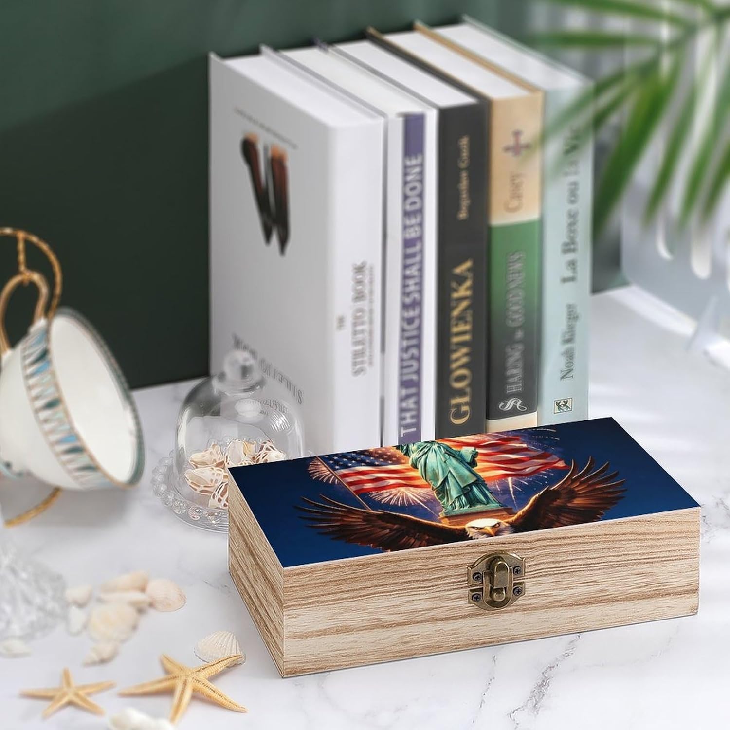American Eagle Wooden Storage Box with Hinged Lid image 4