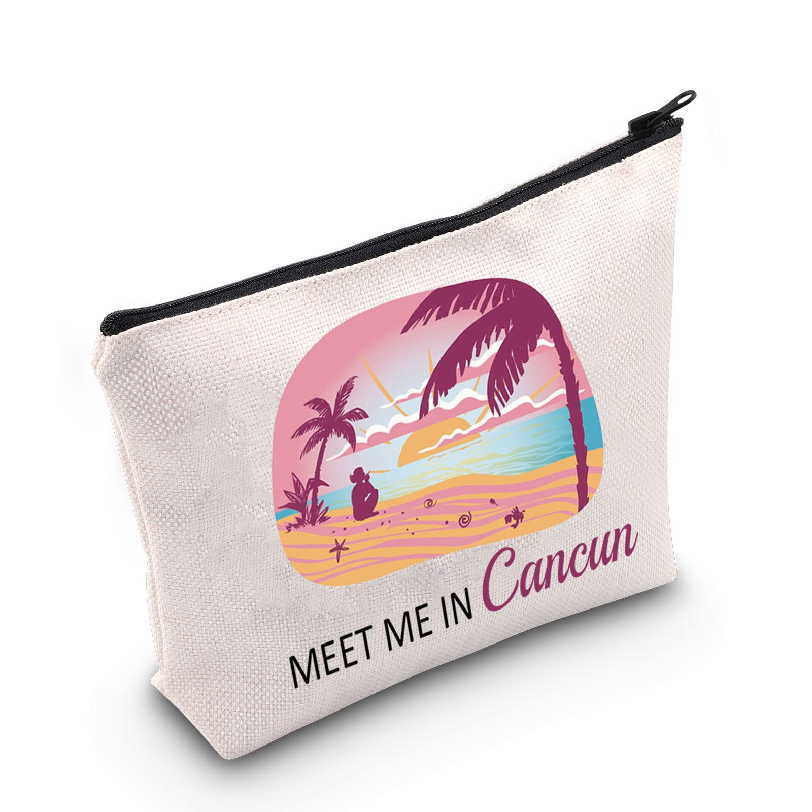 POFULL Cancun Vacation Gift Mexico Cancun Bachelorette Gift Meet Me In Cancun Travel Cosmetic Pouch (Cancun bag)