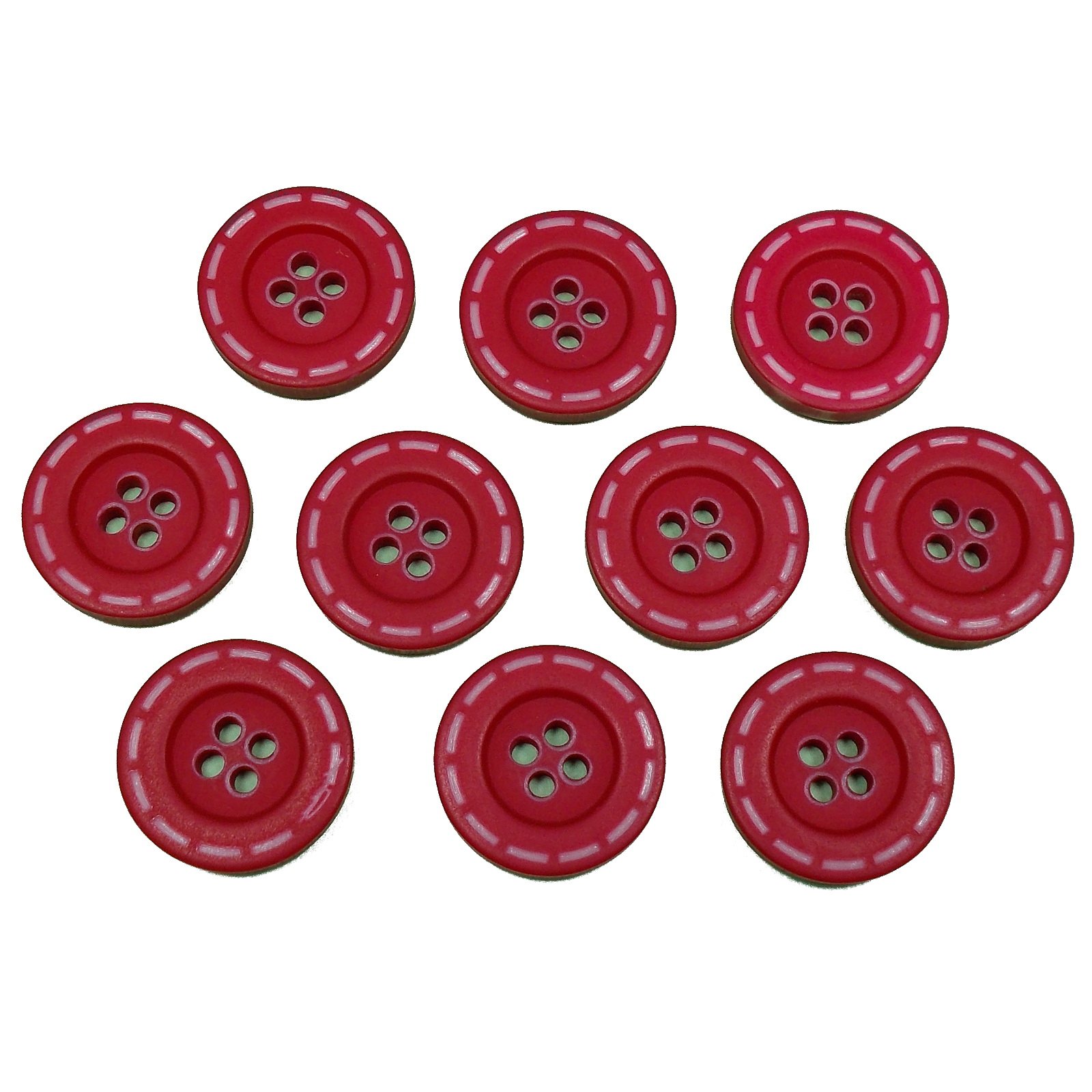 Push The Button Red Stitched Edge Effect Four Hole Buttons 17Mm Pack Of 10 (Red)
