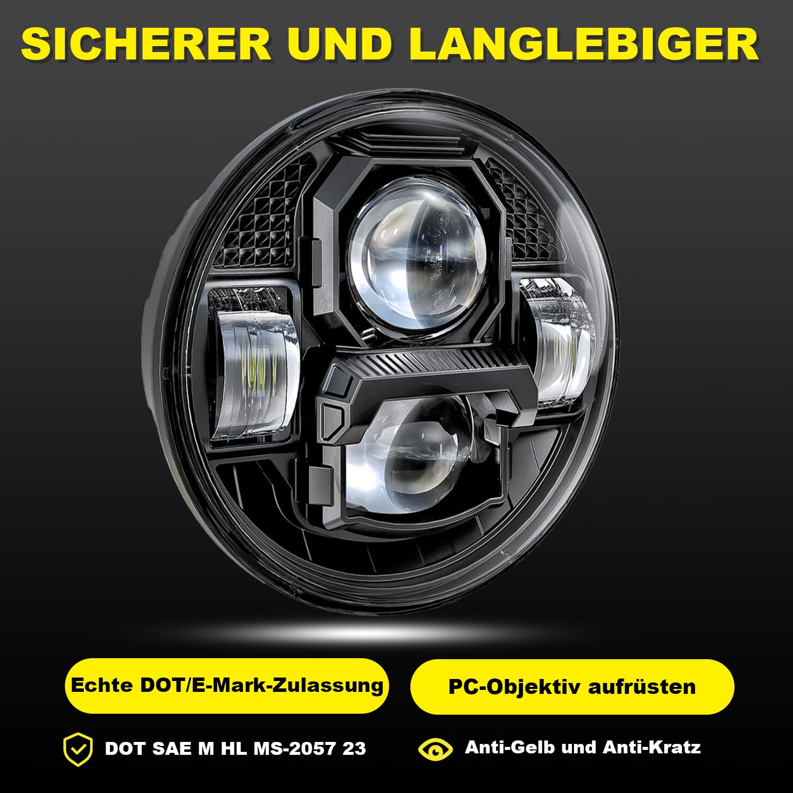 5,75 zoll Led Motorrad Scheinwerfer e-geprüft für Harley Davidson Dyna Street Bob Super Wide Glide Low Rider Night Rod Train Sportster Iron 883 Indian Scout Triumph