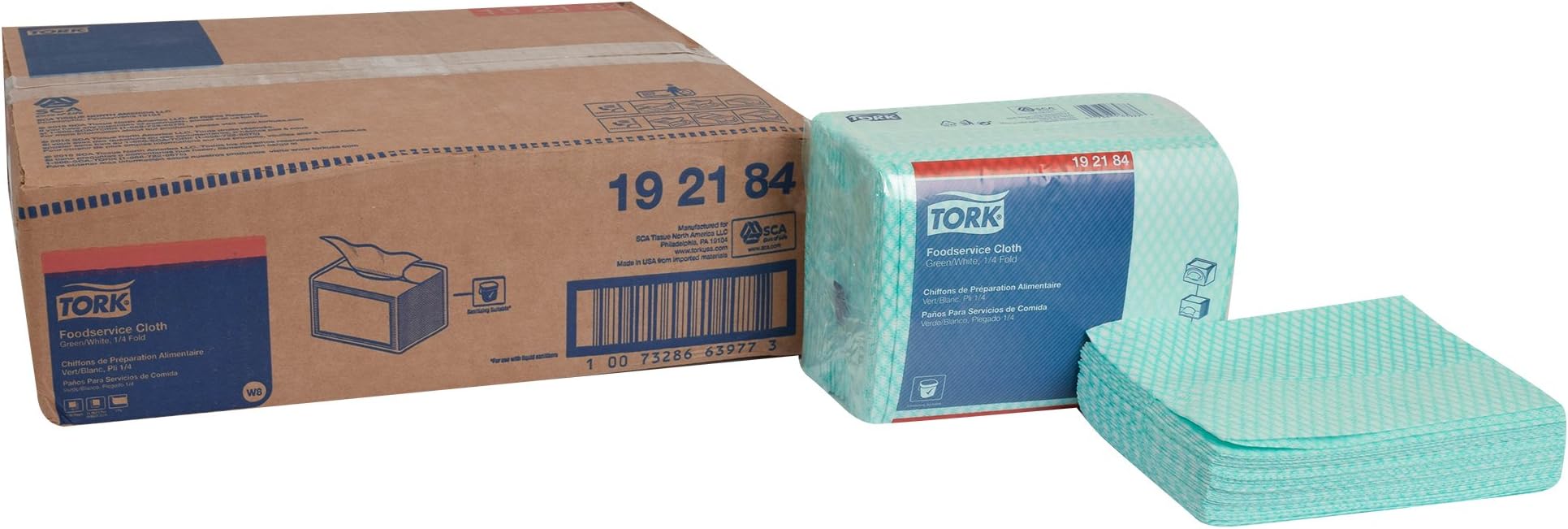 Tork 192184 Foodservice Towel, Z-Fold, 1-Ply, 11.75" Width x 14.75" Length, Green/White, Carded Rayon, for use with 655300 (Pack of 320)