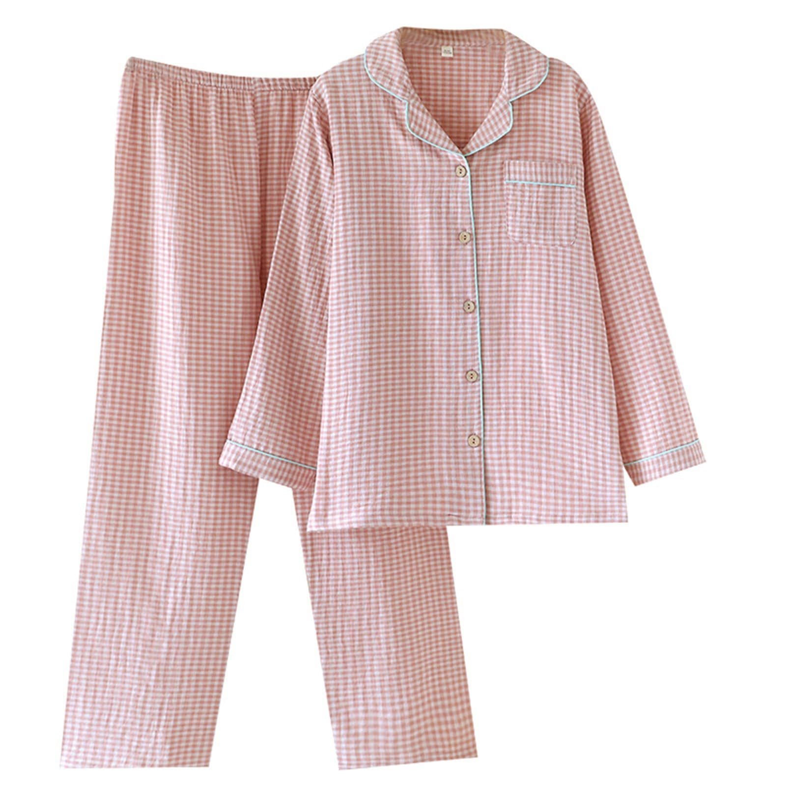 Da Donna in Cotone con Maniche Lunghe E Cardigan, Completo Casa, Pigiami Famiglia Pile Pigiama Lungo Pajamas Women Leggero Curvy Invernale XXXL Estivo Aperto Davanti Estivi Autunno