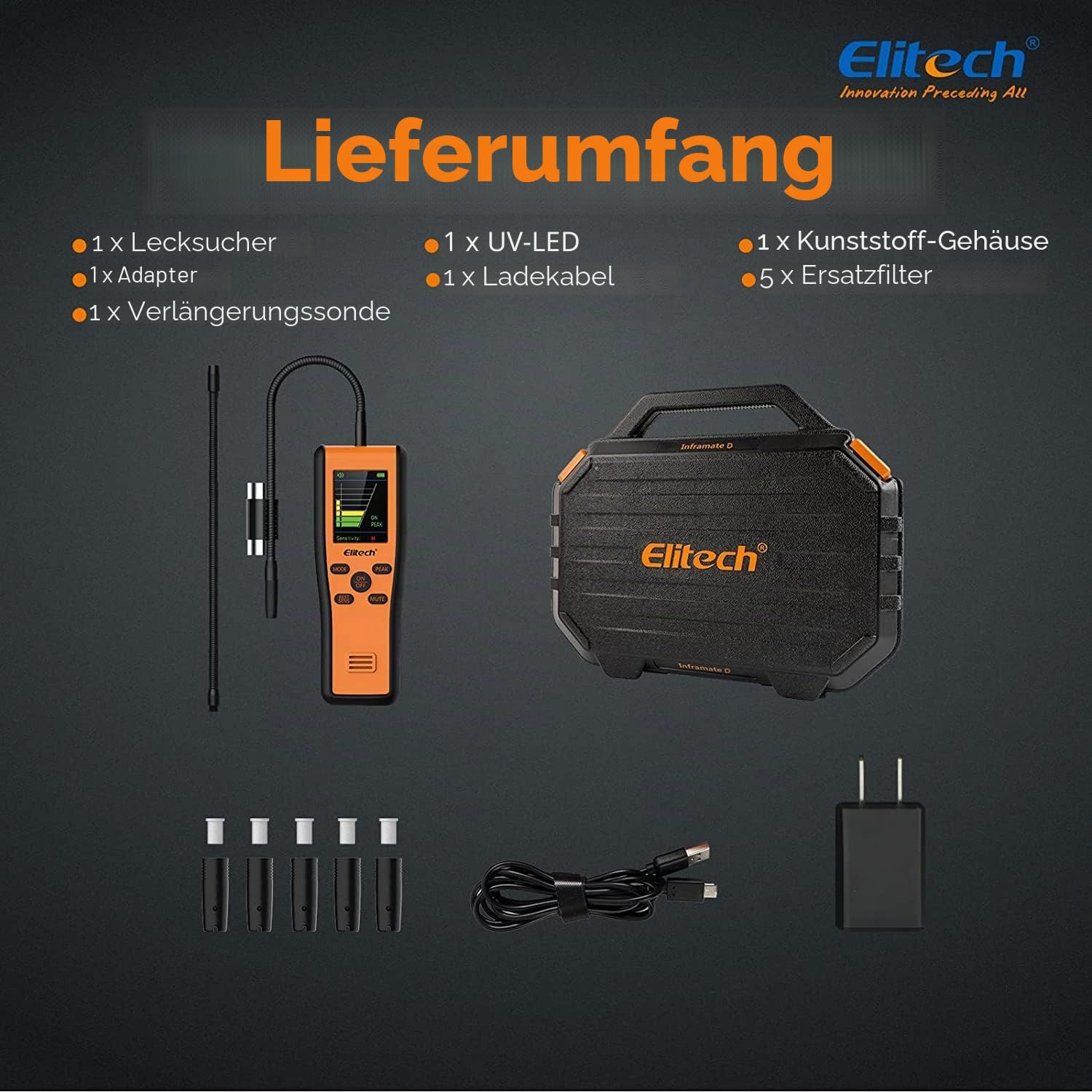 Elitech Kältemittelleckdetektor IR-200 2-in-1 Infrarot & Beheizte Diode Dual Sensor Hohe Empfindlichkeit Tester 10 Jahre Lebensdauer
