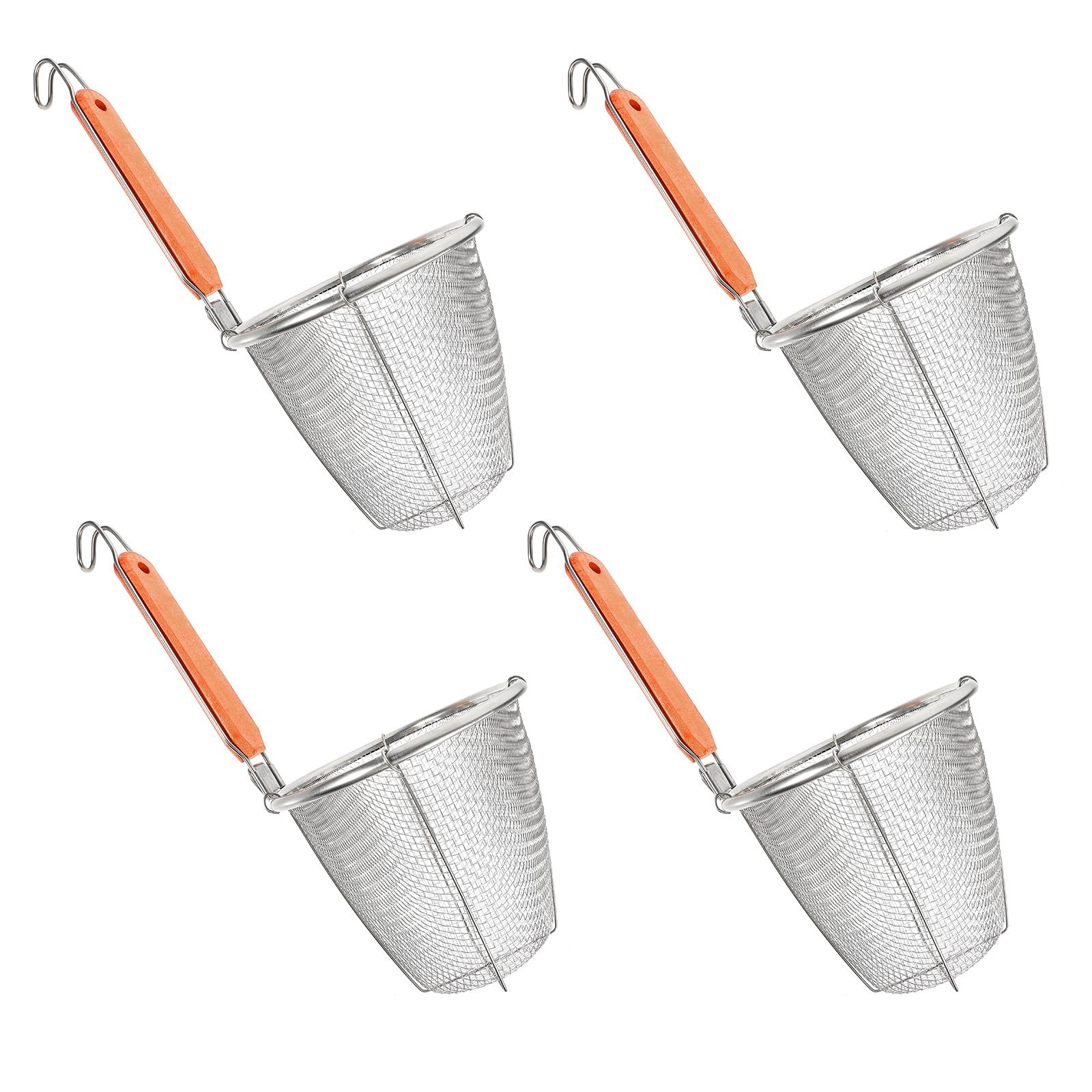 POPETPOP Colador de Acero Inoxidable con Mango de Madera para Cocina, 4 Piezas, Escurridor Ligero Drenaje Rápido Adecuado para Colar Fideos y Pasta Cocina
