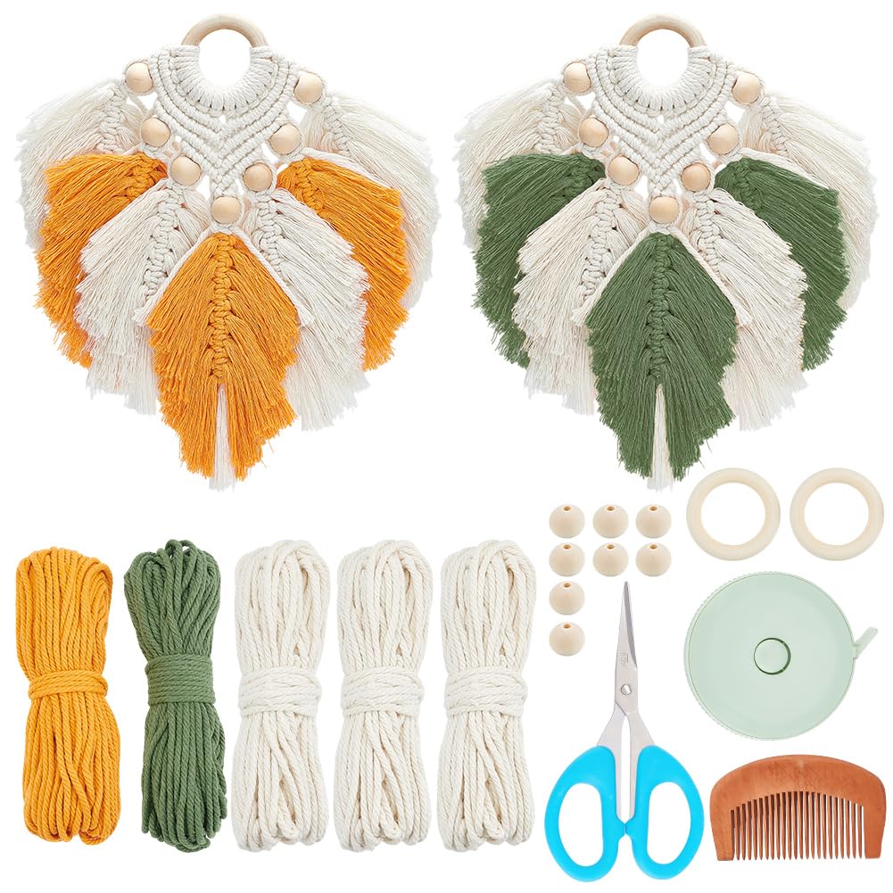 FREEBLOSS 2 Set Kit D'Accrochage Mural en Macramé Suspension Murale en Macramé Feuilles Tapisserie DIY pour Débutants Décoration Murale