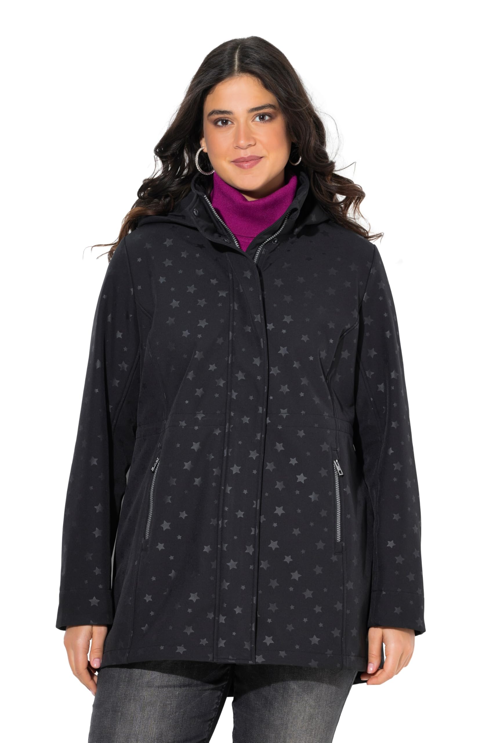 Ulla Popken Damen große Größen Übergrößen Plus Size HYPRAR Softshelljacke, wasserabweisend, Kapuze, Saumschlitz 842372