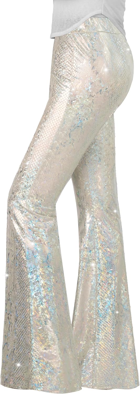 Nawgut Sequin Flare Pants Sparkly Glitter High Waisted Bell Bottoms Leggings Party Disco Clubwear for Women