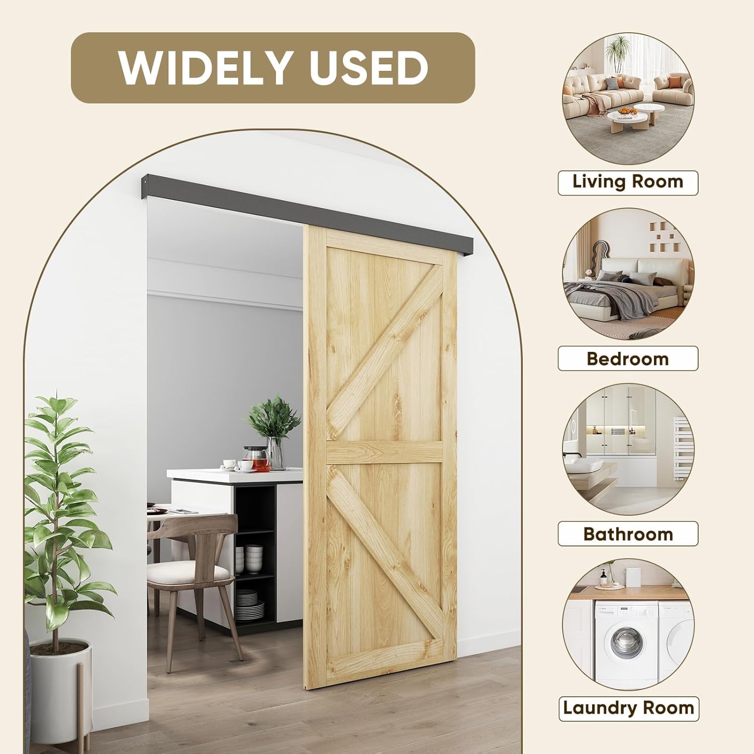 JUBEST Kit de herrajes para puerta de granero de 244 cm, riel de aleación de aluminio, herrajes ocultos para puerta corredera interior clásica y moderna, puerta de madera individual, baja holgura