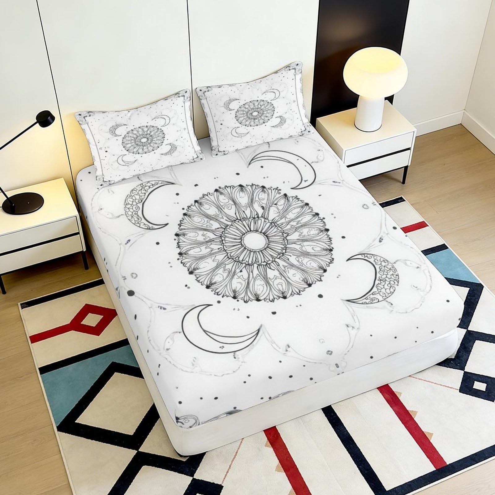 Lenzuolo con angoli con stampa 3D, motivo mandala, in microfibra, antiscivolo, per la casa | Coprimaterasso senza pieghe, traspirante, per tutto l'anno, lavabile, facile da pulire, 200 x 200 x 25 cm