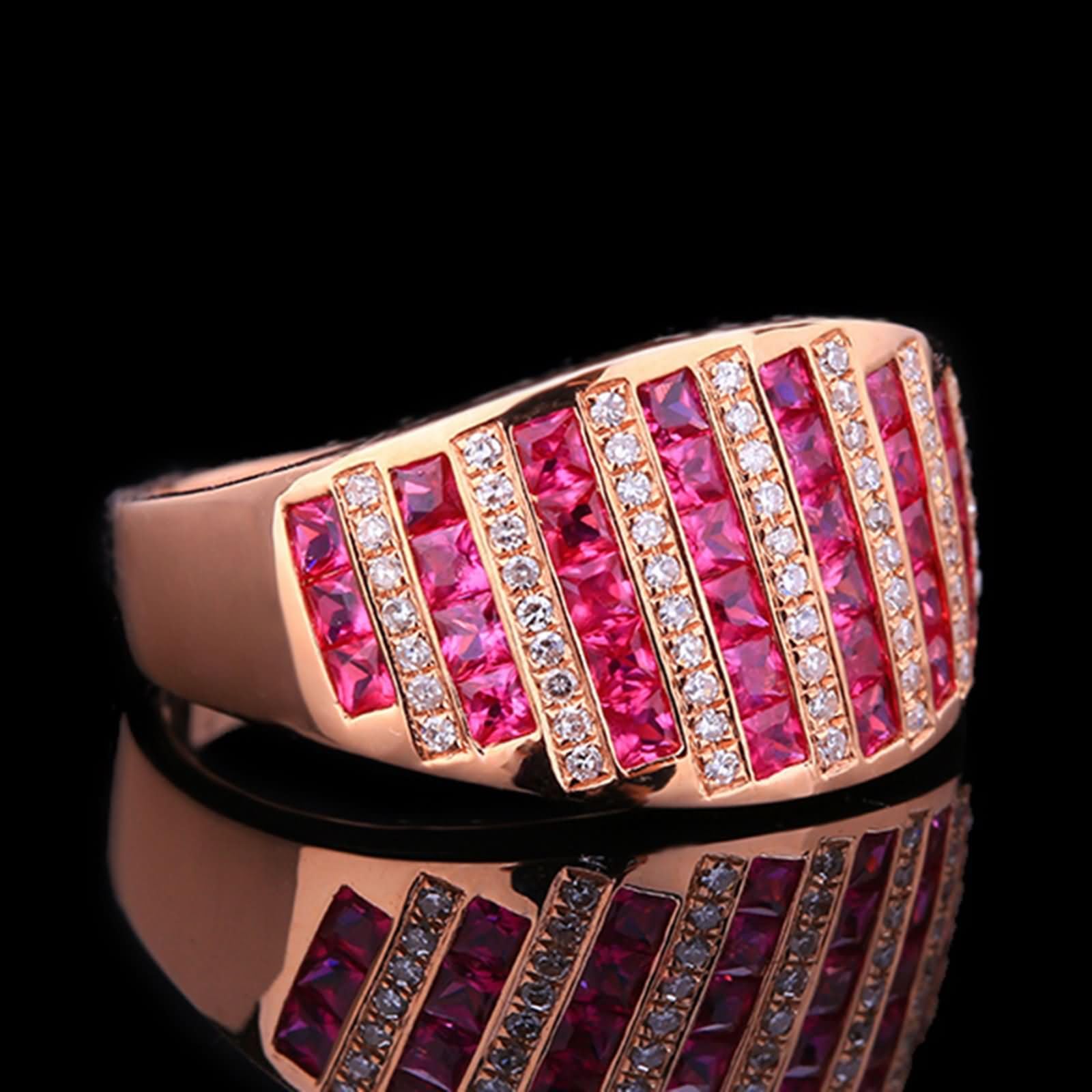 Daesar Anillo Boda para Mujer con Cuadrado con Rubí Creado de 0.97ct y Moissanita, Oro Rosa 9K/14K/18K, Anillos de Alianza Oro Rosa