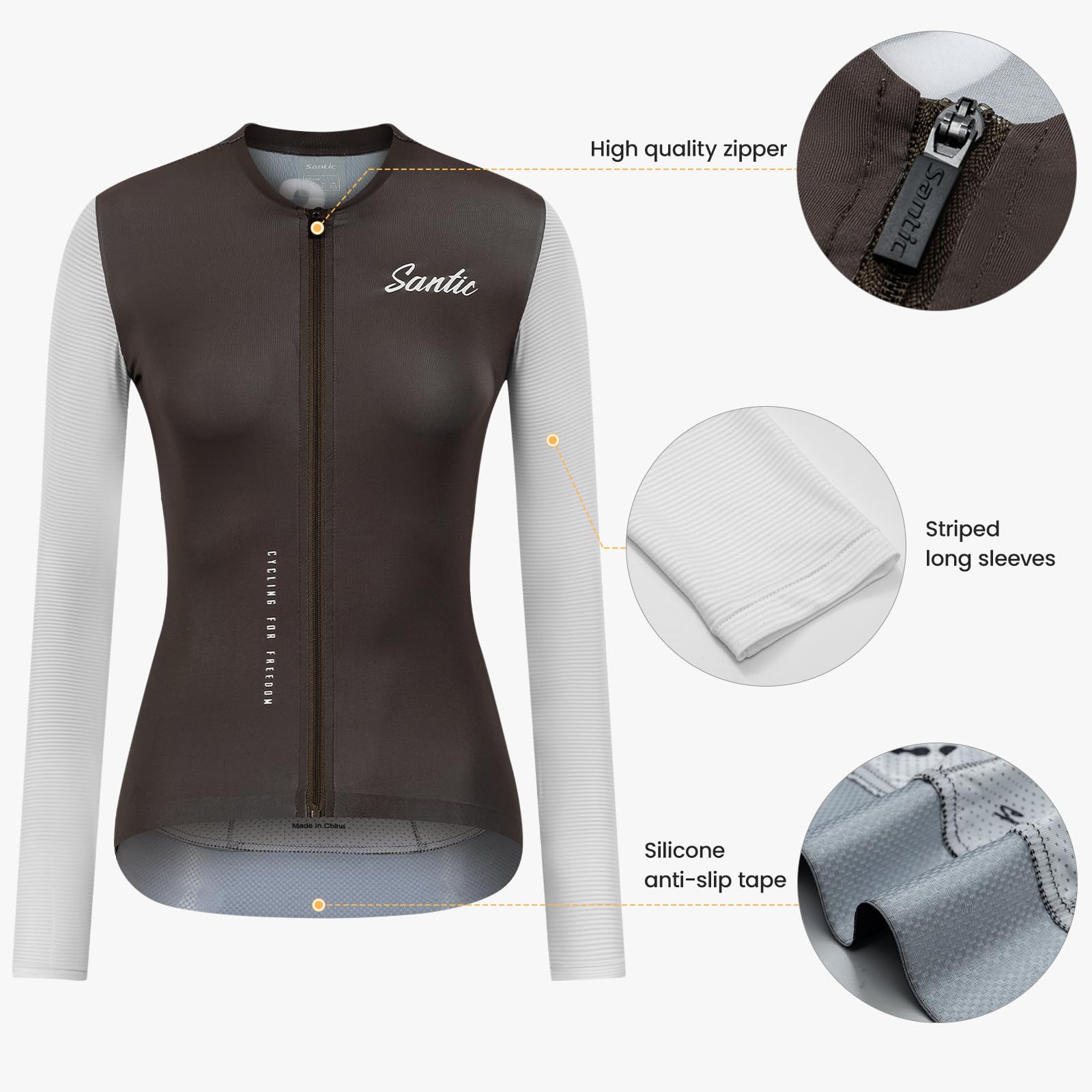 Santic Damen Radtrikot Langarm Tops Pro Bike Shirt Full Zipper UPF 50+ MTB Jersey mit Taschen