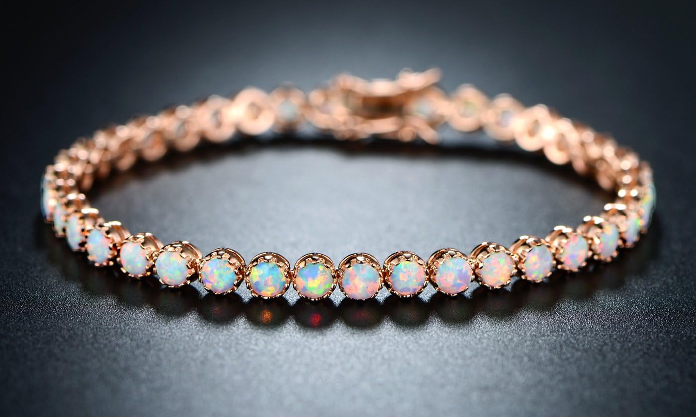 Barzel 18K Gold Plated Crown Created Opal Bracelet Tennis - Image 2