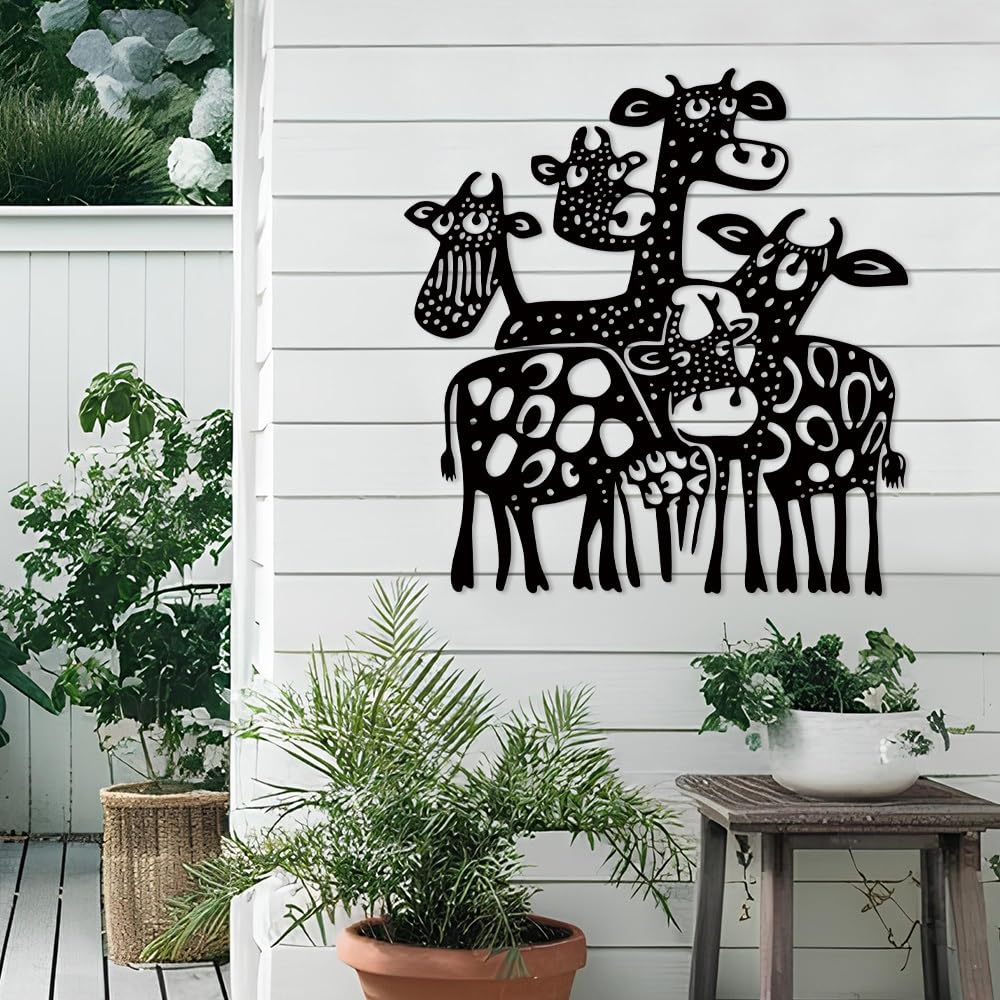 Decoración de pared abstracta contemporánea de metal con siluetas de jirafas y cebras, hierro duradero, 15,05 x 15,76 pulgadas, moderna para interiores y exteriores, ideal para sala de estar, dor