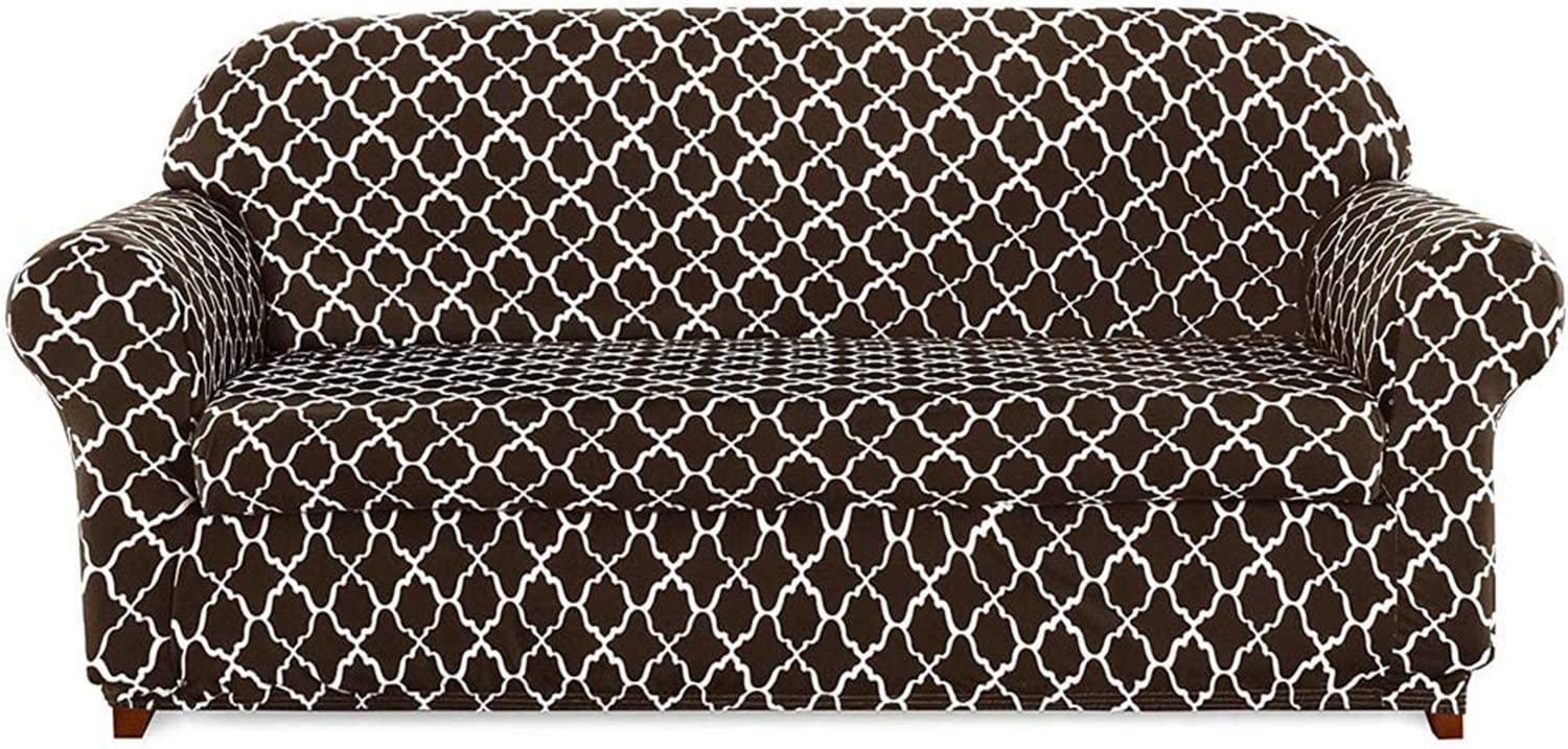 Floral Stretch Sofa Cover Set 2 Piece Universal Couch Slipcover for Pets Anti Slip Armchair Covers Polyester Spandex Fabric Fits 1 2 3 4 Seater Sofas (Brown 4 Seater)