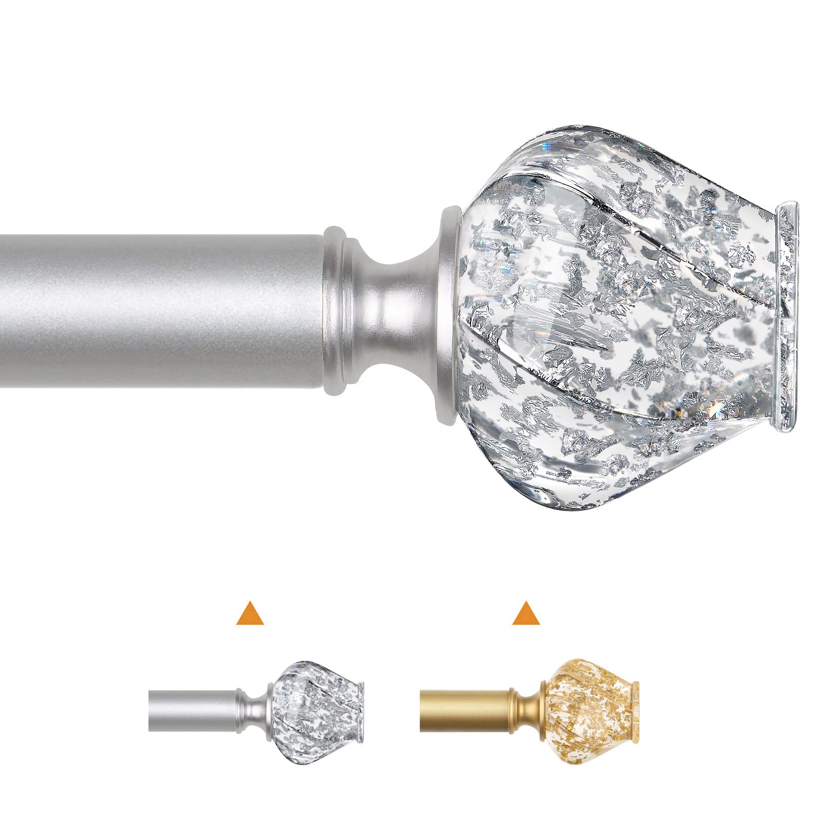 HOTOZON 1 Inch Decorative Curtain Rods 72 to 144 Inches (6-12ft), Telescoping Single Drapery Rods with Exquisite Twisted Translucent Ends, Silver