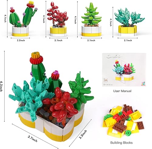 Miniatura 5 de HOGOKIDS Juego de construcción de suculentas, colección botánica 4 en 1, flores suculentas, juguetes de construcción, 433 piezas, plantas
