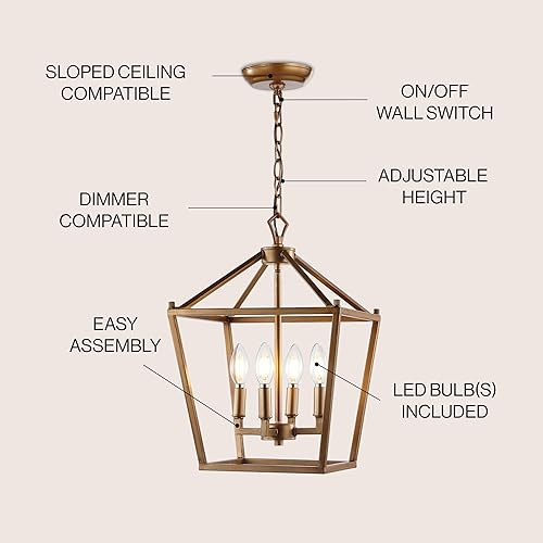 Miniatura 3 de JONATHAN Y JYL7436B - Linterna de pagoda regulable y ajustable de metal, LED, clásica, tradicional para comedor, sala de estar, cocina, 4 bombillas,