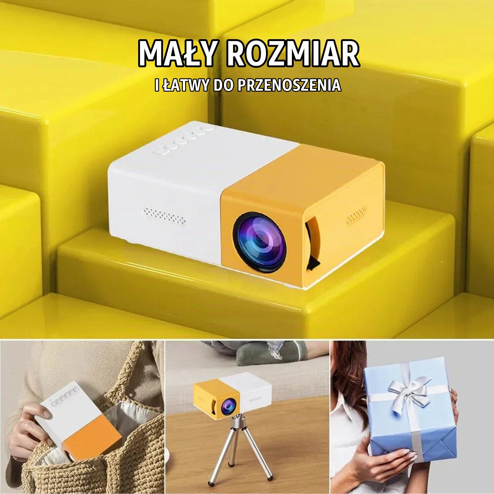 Mini Projektor, Przenośny Projektor Filmowy 1080P HD, Inteligentny Projektor Domowy, Projektor Wideo LED, z Interfejsami HDMI, USB, AV, Pilotem, na imprezę podróżującą na