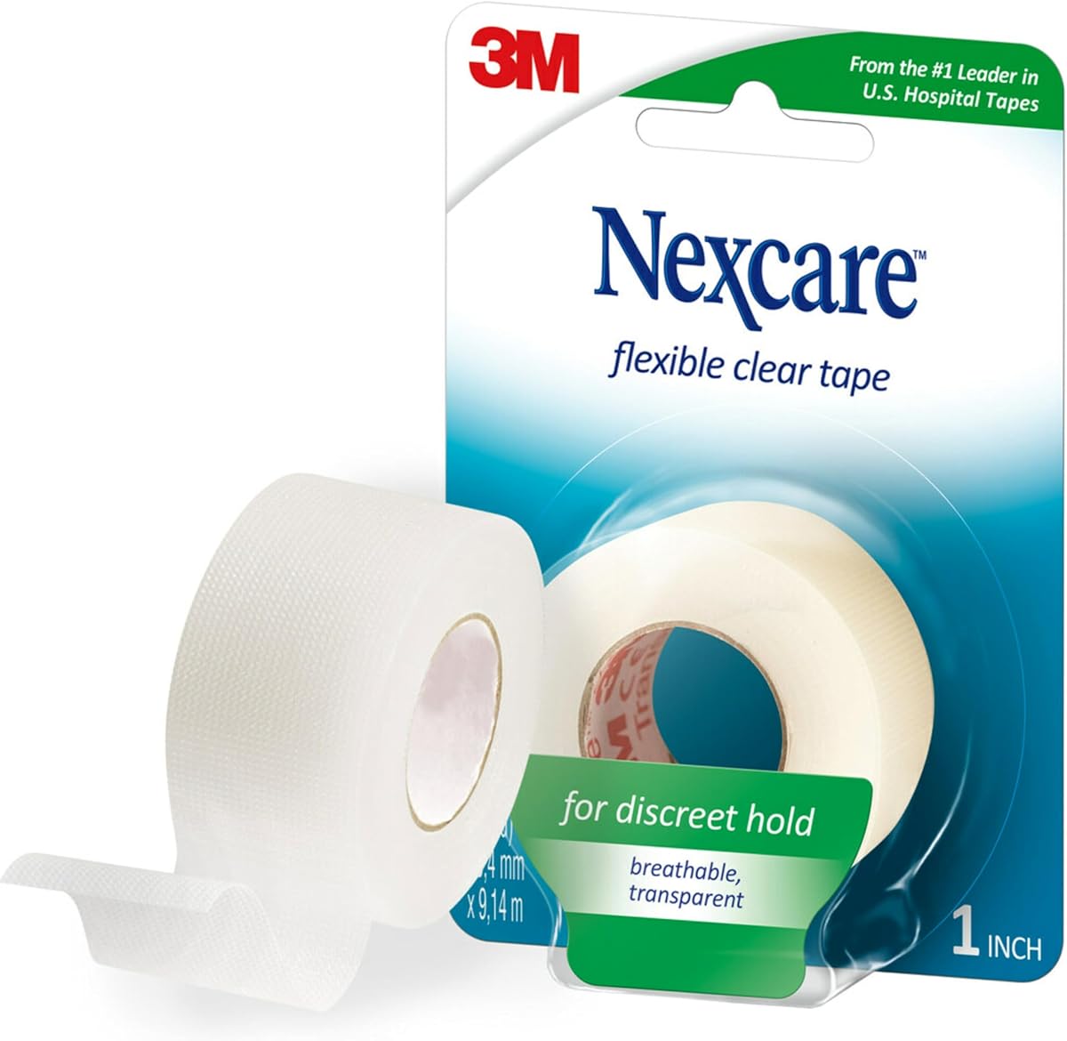 Cinta de primeros auxilios transparente y flexible, diseño transparente y elástico que se adapta a áreas difíciles de pegar, 1 pulgada x 10 yardas, 1 rollo