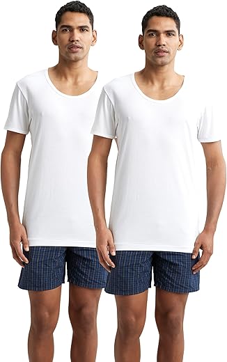 Jockey 8817 Men’s Super Combed Cotton Round Neck Half Sleeved Vest with Extended Length for Easy Tuck (Pack of 2)