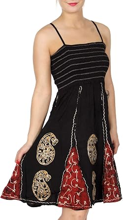 SERENITA Embroidered Adjustable Spaghetti Strap Beach Summer Batik Dress for Women