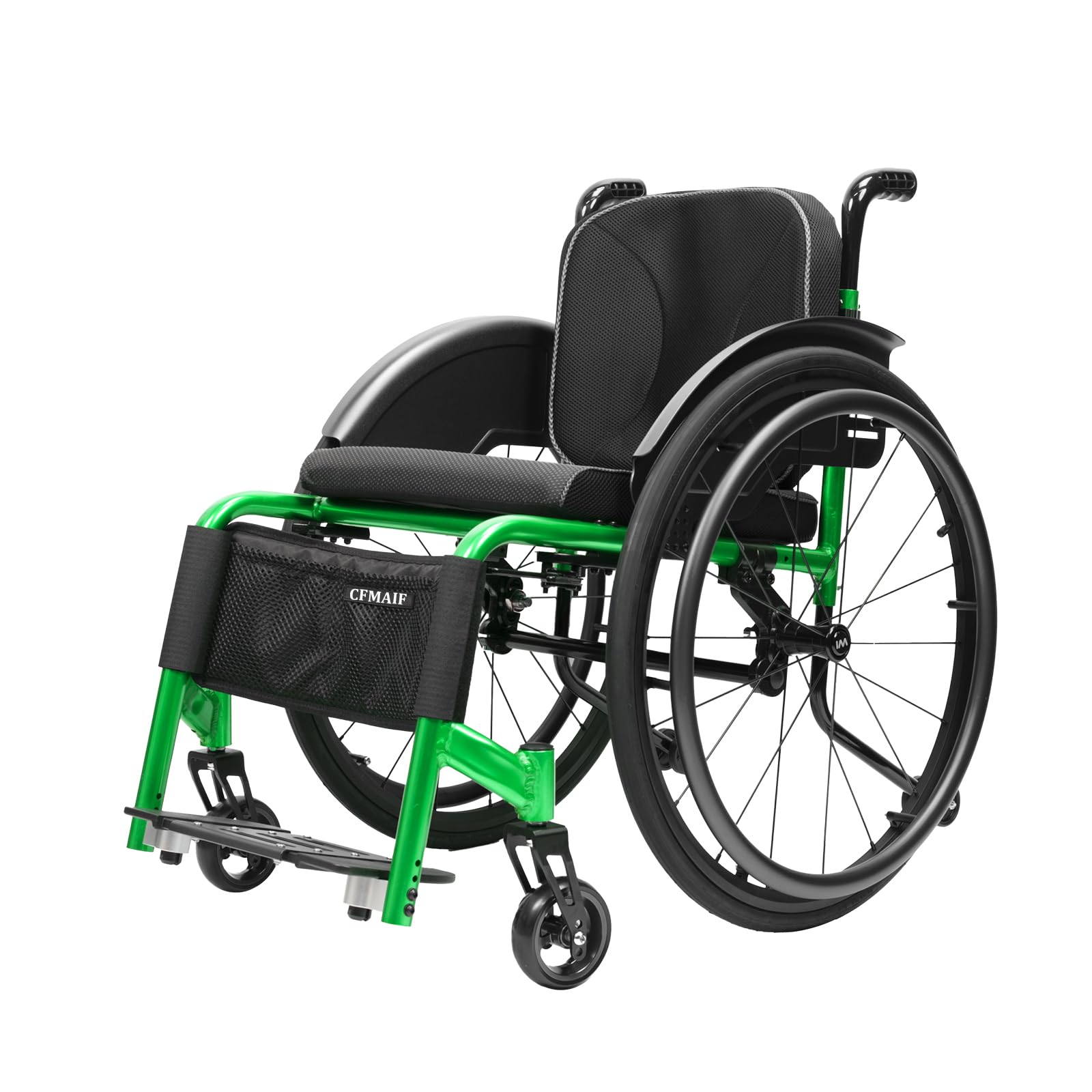 Ultralekki wózek inwalidzki, lekki wózek podróżny, samobieżny, aluminiowy, transportowy wózek inwalidzki do mieszkania i w podróży (40 cm, zielony)