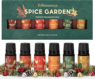 Folkulture Spice Garden Essential Oils Set for Diffuser | New Year Warm & Energizing Aromatherapy for Home | 6 Spiced Fragrance Oils – Gingerbread, Cinnamon, Vanilla & More