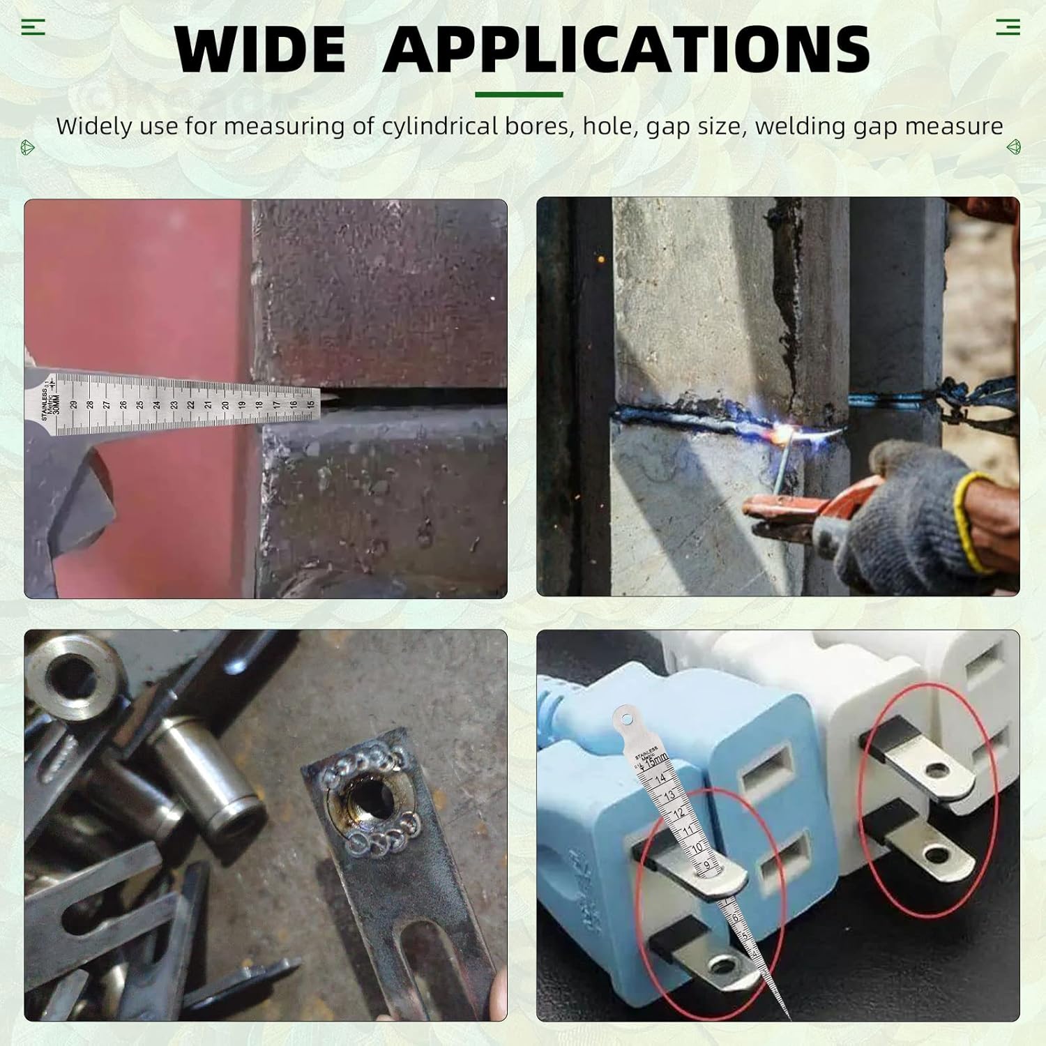 Keadic 3Pcs Stainless Welding Taper Gauge Test Set, 1-15mm/15-30mm/30-45mm Feeler Gage Rulers Gap Hole Inspection Tool Inch & Metric Standard for Size Measurement (1/64”-5/8”, 5/8”-3/16”, 3/16”-3/4”)