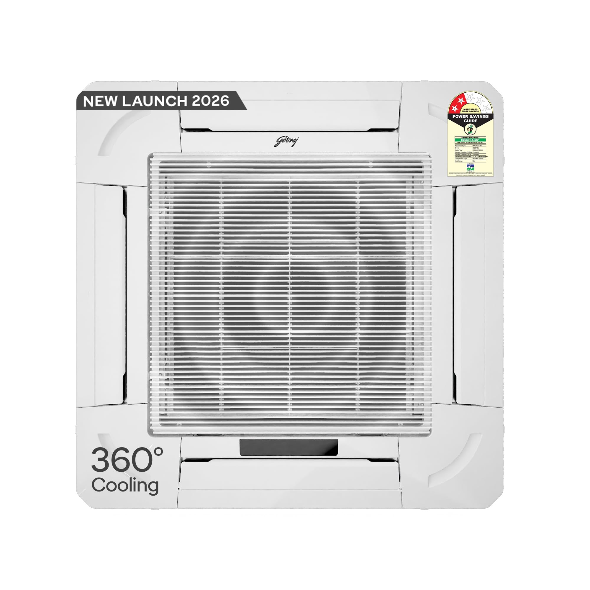 godrej 2 ton 2 star inverter cassette ac with 5-in-1 convertible cooling, 360° cooling, self clean technology, anti freeze protection & 5 years warranty (ac 2.0t tr cic 24m2tg wa 4)
