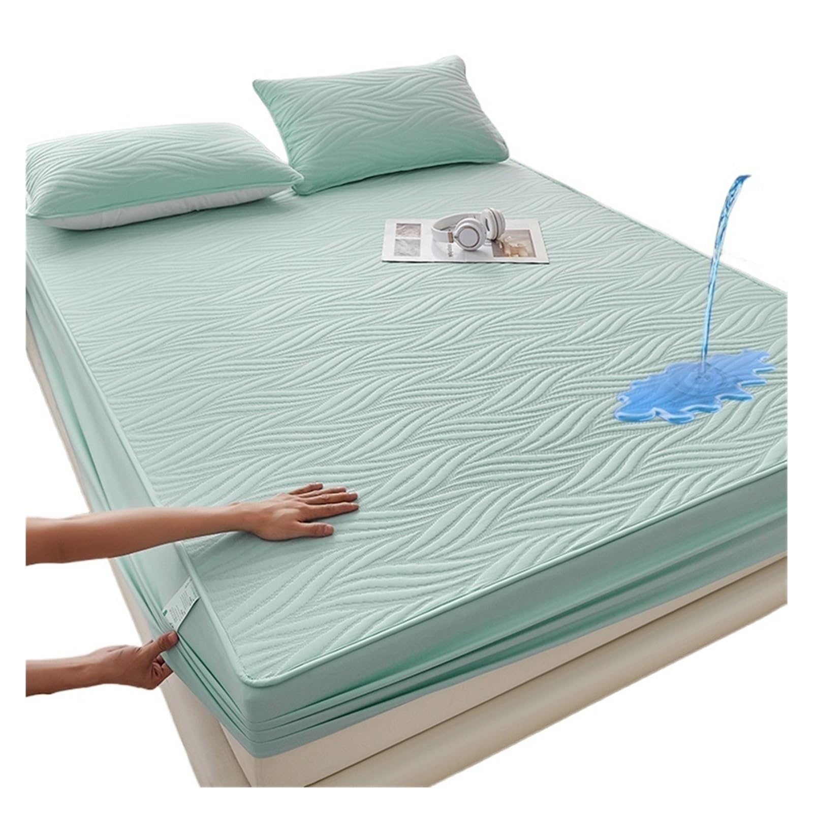 Protege Matelas Housse de Matelas imperméable et épaisse en Coton matelassé, protège-Matelas Doux for la Peau(Green,90x190x30cm)