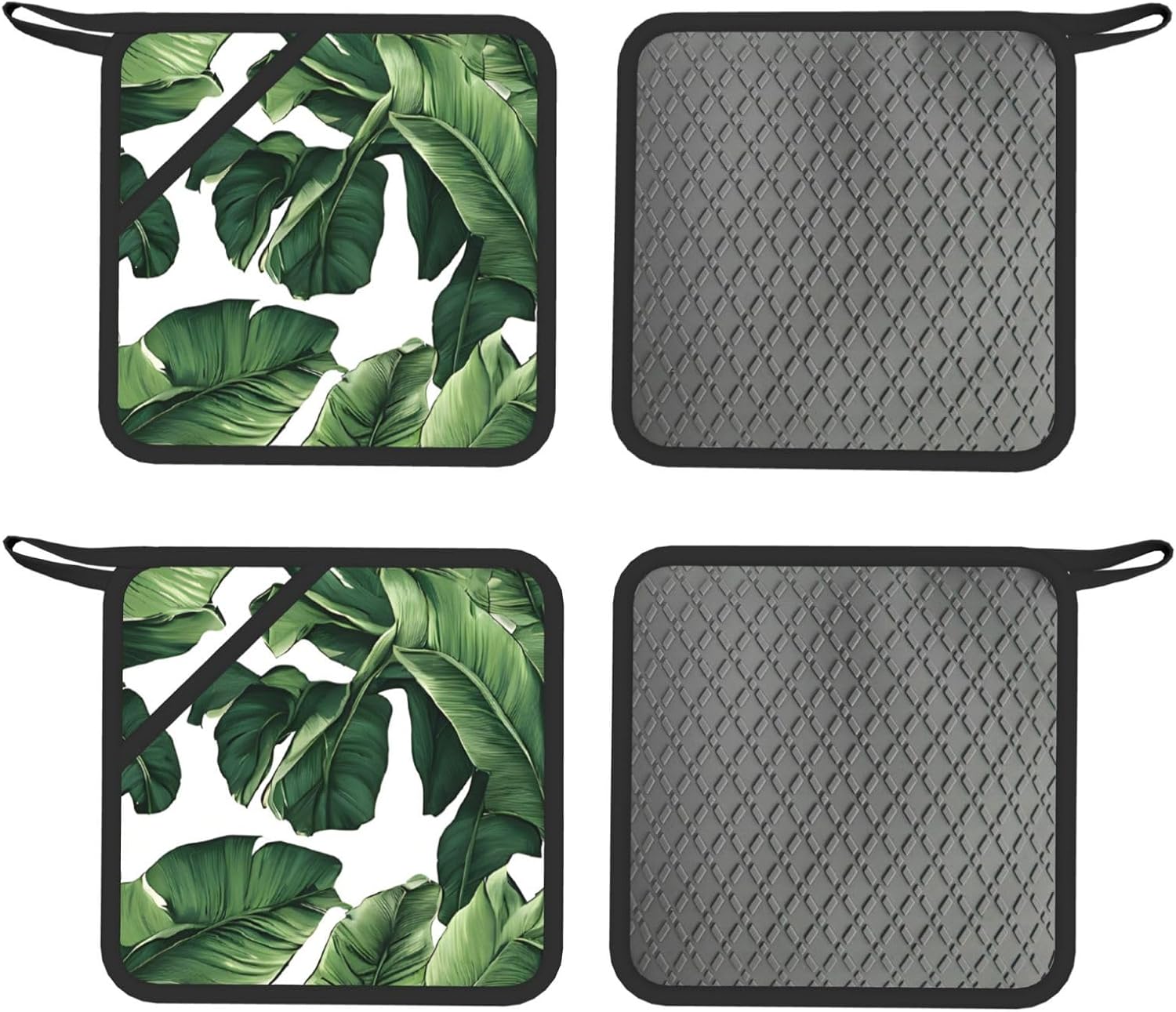 Tropical Banana Palm Leaf Oven Mitts and Pot Holders Set of 4 Heat Resistant Kitchen Gloves with Silicone Palm Hot Pads for Baking Cooking Grilling BBQ