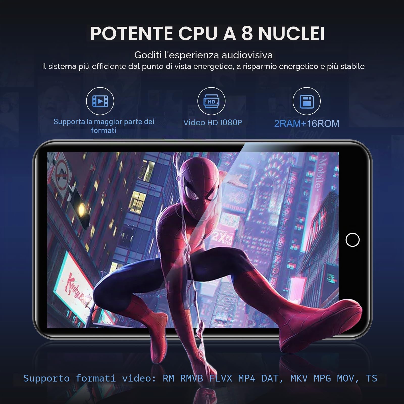 Lettore MP3 con Bluetooth e WiFi, memoria ZAQE da 80 GB e sistema operativo Android, touchscreen da 4", musica Spotify, altoparlante integrato, radio FM, lettore MP4 per bambini