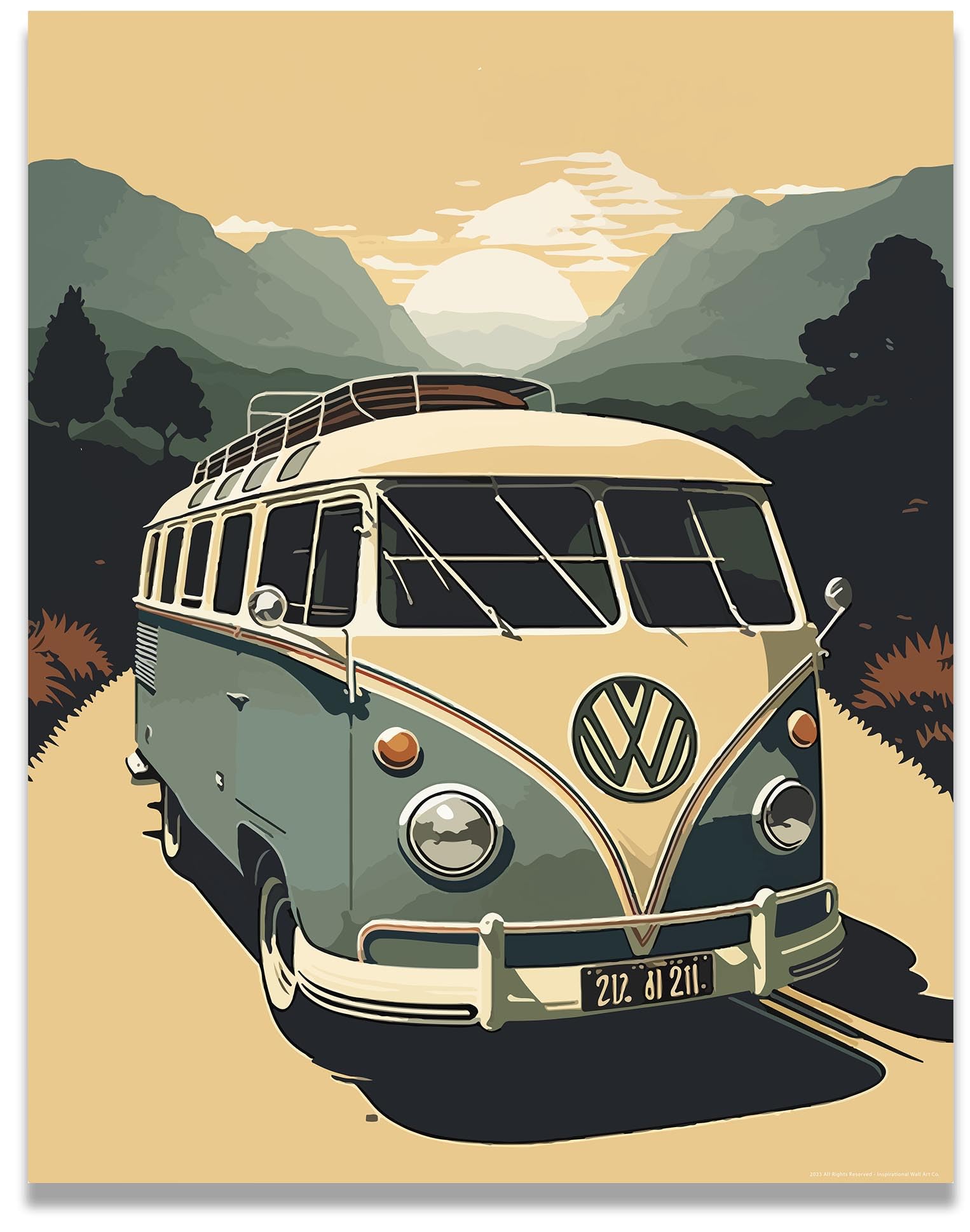 Inspirational Wall Art Co. - Van Mountains | Retro Volkswagen Poster - Vintage Beach Poster - Beach Surf Poster - Vintage Beach Prints - Pictures For