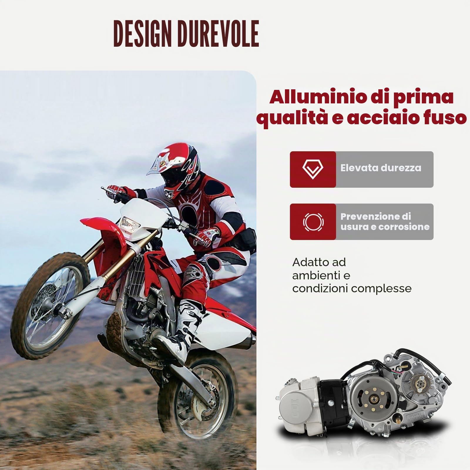 Motore Moto 125 cc, motore pit bike quad dirt bike 125cc 4 tempi, 4 marce, attacco a mano, motore CDI, singolo cilindro, 9.0: 1 rapporto di compressione e carburatore PZ16J