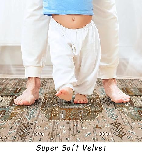 Miniatura 3 de vivorug Alfombra lavable, de 5 x 7 pies, con parte trasera antideslizante, ultra suave, alfombra persa bohemia, resistente a las manchas, para sala