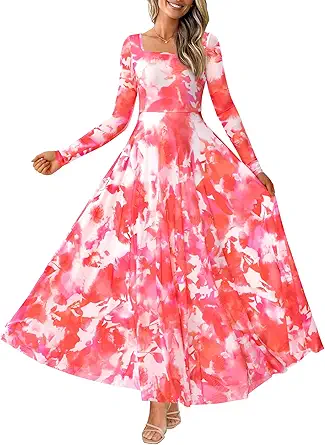 BTFBM Women Maxi Dress Fall 2025 Fashion Elegant Long Sleeve Square Neck Floral Print Party Club Wedding Guest Dresses