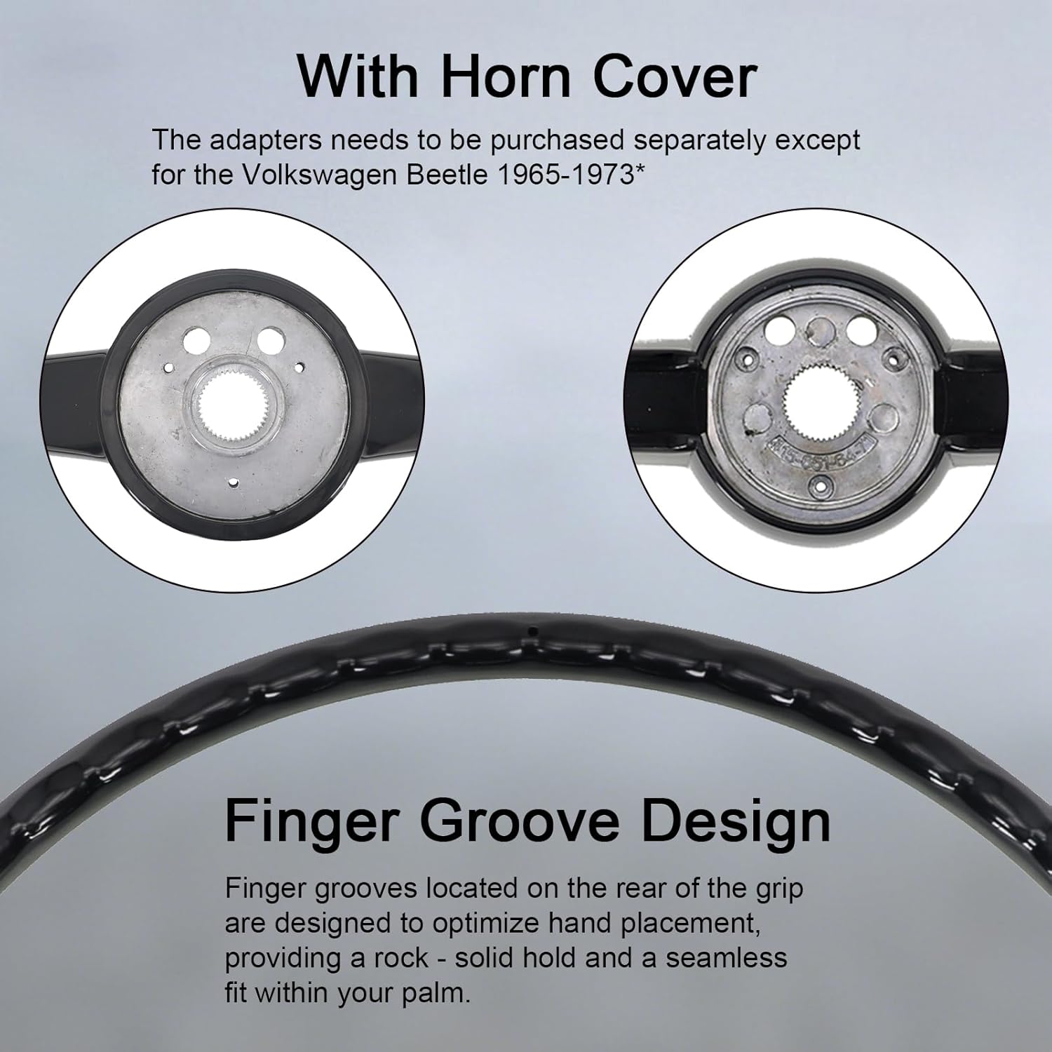 Sorghum 15" Universal Steering Wheel - Classic Steering Wheel with Horn Button Compatible with 1965-1973 Volkswagen Beetle - Piano Lacquer Black